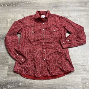 Panhandle Shirt Womens Medium Red Western Pearl Snap Long Sleeve Bandana Print